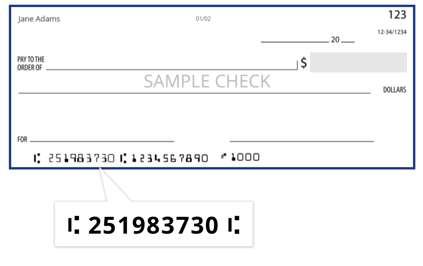 sample check image with routing number 251983730