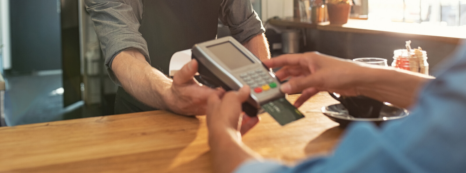 Close up of a person's hands holding a card reader